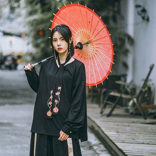 Embroidered Neck Tie Blouse