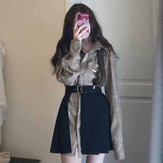 Set: Plaid Shirt + Pleated Skirt