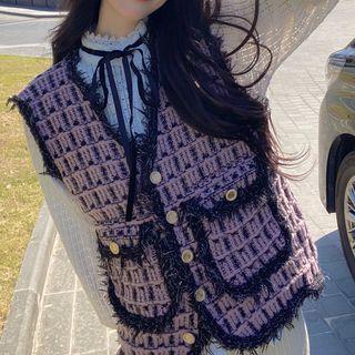 Ribbon Accent Lace Blouse / Button-up Vest