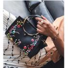'embroidered Studded Faux Leather Crossbody Bag