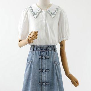 Denim A-line Skirt / Short-sleeve Blouse