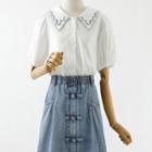 Denim A-line Skirt / Short-sleeve Blouse
