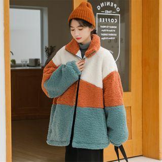 Faux Shearling Zip Paneled Jacket