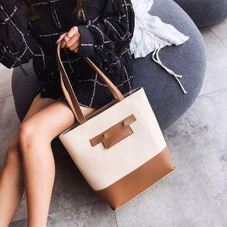 Color Block Faux Leather Tote Bag