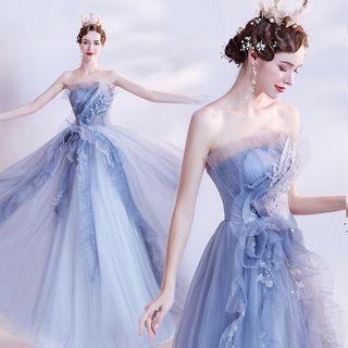 Beaded Ruffle Trim A-line Evening Gown