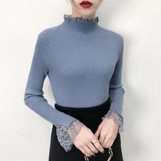 Mock Neck Lace Panel Sweater