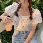 Floral Puff Short-sleeve Top White - One Size