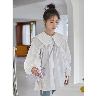 Collared Drawstring Blouse White - One Size