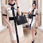 Short-sleeve Two-tone Lace A-line Dress