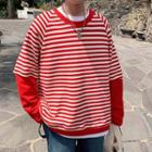 Panel Sleeve Round Neck Striped Pullover