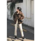 Collared Buttoned Sherpa-fleece Jacket Brown - One Size