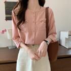 Plain Round-neck Elbow-sleeve Blouse