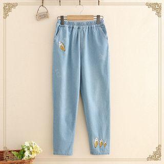 Banana Embroidered Straight Cut Jeans