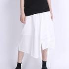 Plain Band-waist Asymmetric Midi A-line Skirt