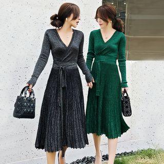 Long-sleeve Midi A-line Pleated Dress