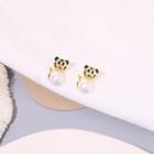 Tiger Faux Pearl Stud Earring 1 Pair - Black & Gold - One Size