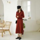 V-neck Tie-waist Midi Knit Hoodie Dress