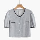 Short-sleeve Contrast Trim Blouse Gray - One Size
