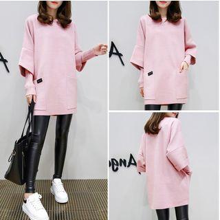 Plain Long-sleeve Round-neck Long Top