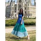 Tie-front Color-block Tiered Maxi Sundress Blue - One Size