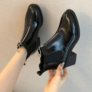 Low Heel Front Zip Short Boots