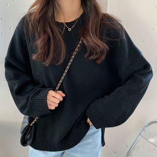 Oversize Plain Side Slit Knit Sweater