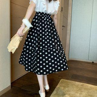 High-waist Flower Print A-line Skirt