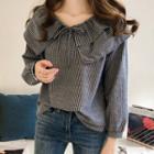 Puff-sleeve Striped Wide Collar Blouse
