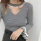 Ruffle Sleeve Cutout Striped Sweater