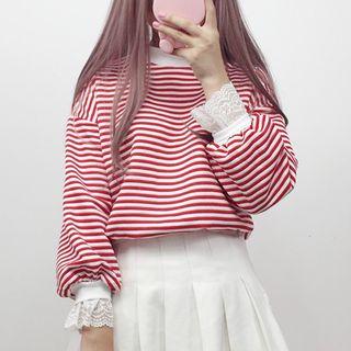 Lace-cuff Striped Pullover
