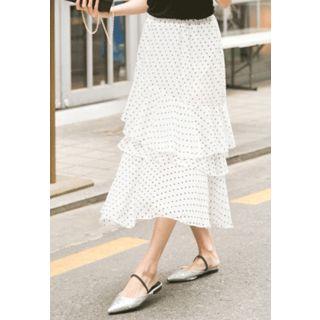 Band-waist Dotted Chiffon Skirt