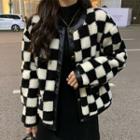 Chenille Checkerboard Button-up Jacket