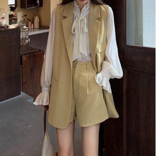 Mesh Blouse / Button-up Vest / Shorts