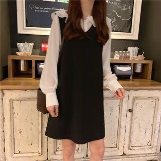 Layered Collar Blouse / V-neck Sleeveless A-line Dress