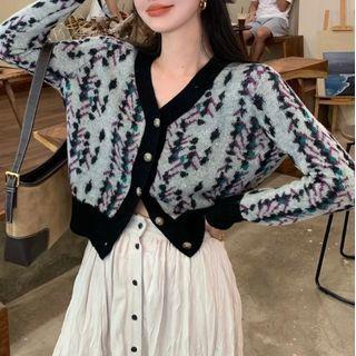 Patterned Cardigan / Midi A-line Skirt