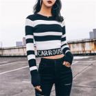 Stripe Lettering Cropped Knit Top