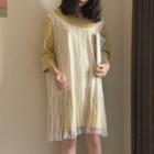 Set: 3/4 Sleeve T-shirt Dress + Fringe Hem Lace Tank Dress