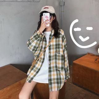 Colour-block Plaid Long-sleeved Shirt