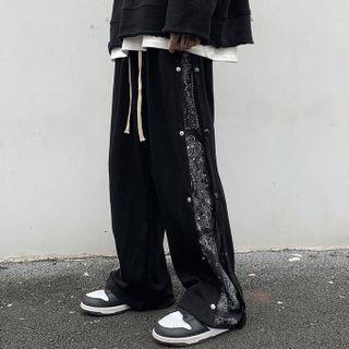 Paisley Print Paneled Wide Leg Pants
