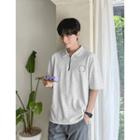 Zip-up Letter Print Polo Shirt