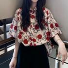Floral Short-sleeve Shirt Red Rose - Off White - One Size
