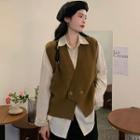 V-neck Button-up Knit Vest / Plain Shirt