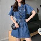 Short-sleeve Pocket-detail Denim Shirtdress