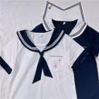 Short-sleeve Rabbit Embroidered Sailor Collar Shirt
