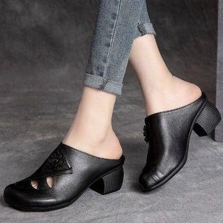 Applique Block Heel Mules