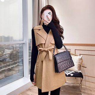 Set: Turtleneck Long-sleeve Knit Top + Skinny Pants + Tie Waist Vest