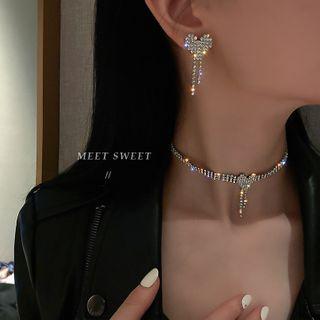 Heart Rhinestone Fringed Earring / Choker