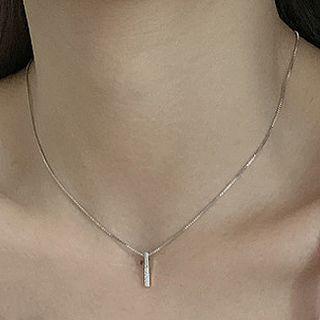 Rhinestone Bar Pendant Necklace 1 Pair - With Chain - Silver - One Size
