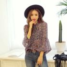 Tie-neck Floral Pattern Chiffon Top
