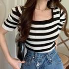 Short-sleeve Striped Knit Top As The Picture Shows - One Size